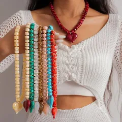 Silver Multi-layered Beaded Heart Necklace