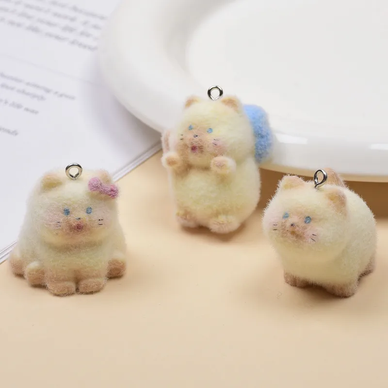Cat Pendant Jewelry Accessory In Plastic Featuring Flocking Craft With Cartoon Style
